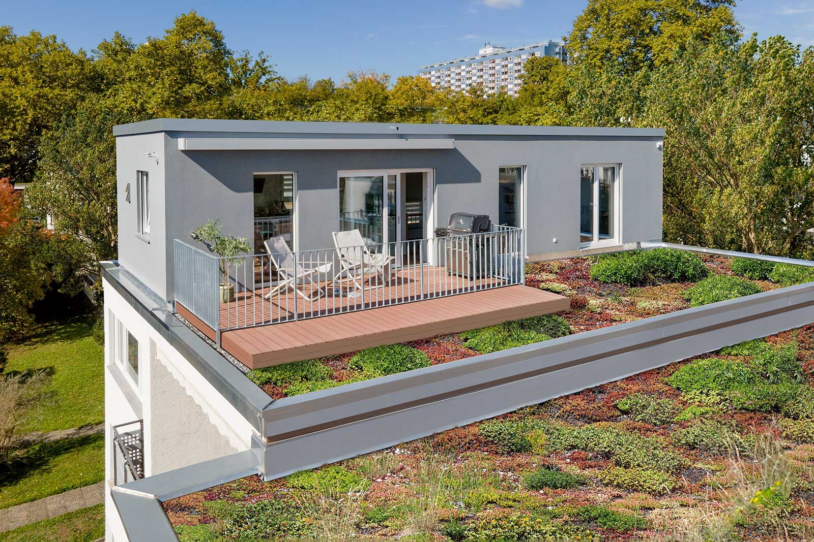 Nachher: Die Eigentumswohnung ist nach der Aufstockung um einen Raum grösser und hat eine Dachterrasse hinzugewonnen.