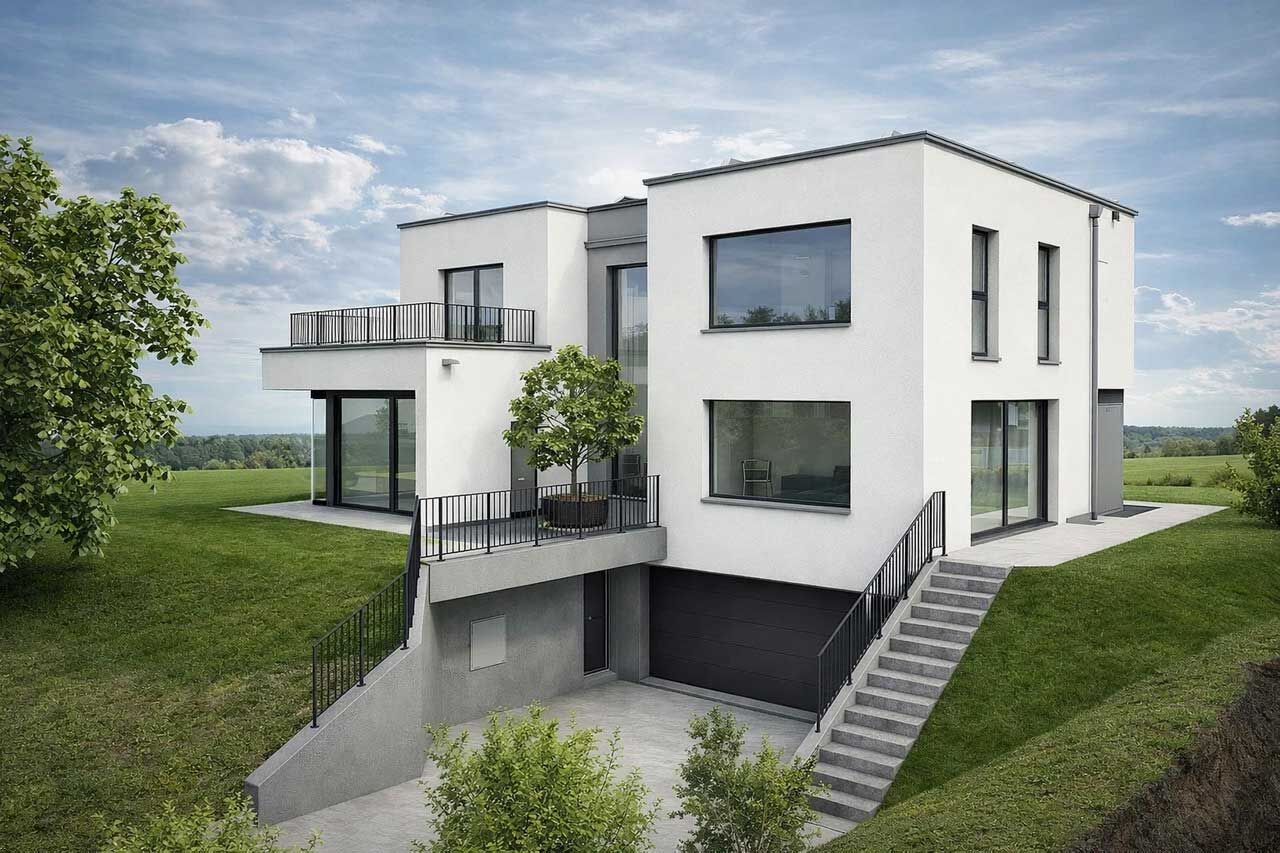 Schon das Rendering überzeugt vom modernem Design und der kubischen Formgebung des Kobelthauses. Bauinteressierte können den Neubau in Möriken besichtigen.