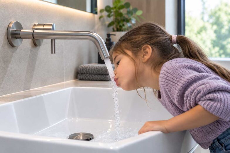 Sauberes Wasser nach Rohrsanierung von Promotec. (Symbolbild KI)