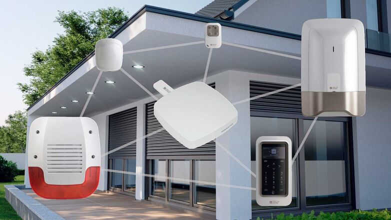 Smarte Systeme vernetzen mehrere Komponenten wie Bewegungsmelder und Alarmanlage. www.rademacher.de