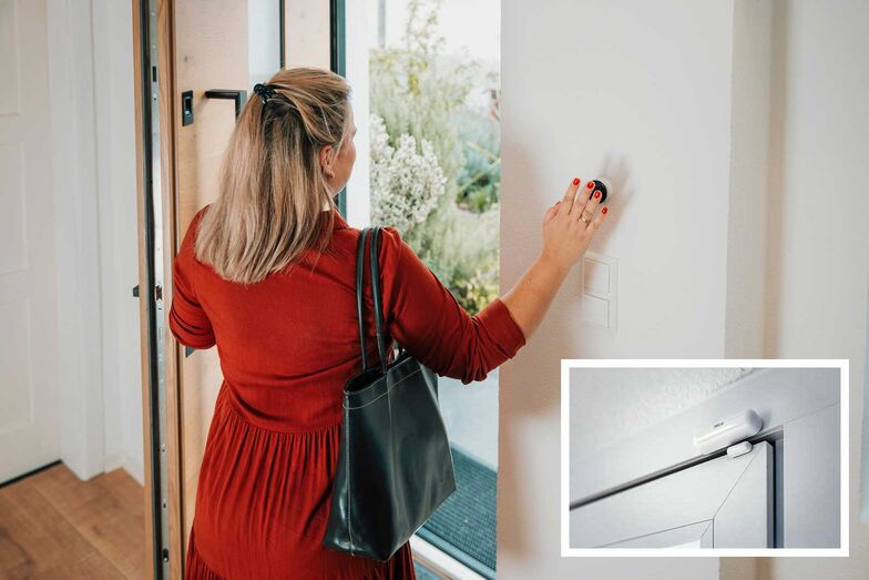 Mit einem Tastendruck werden alle Lichter ausgeschaltet und der Status der Fenster überprüft. Sensoren schlagen Alarm, wenn Fenster- und Türen aufgebrochen werden. www.meimo.ch